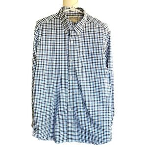 Duluth Trading Blue Plaid Button Down Trim Fit Shirt Cotton Mens L EUC